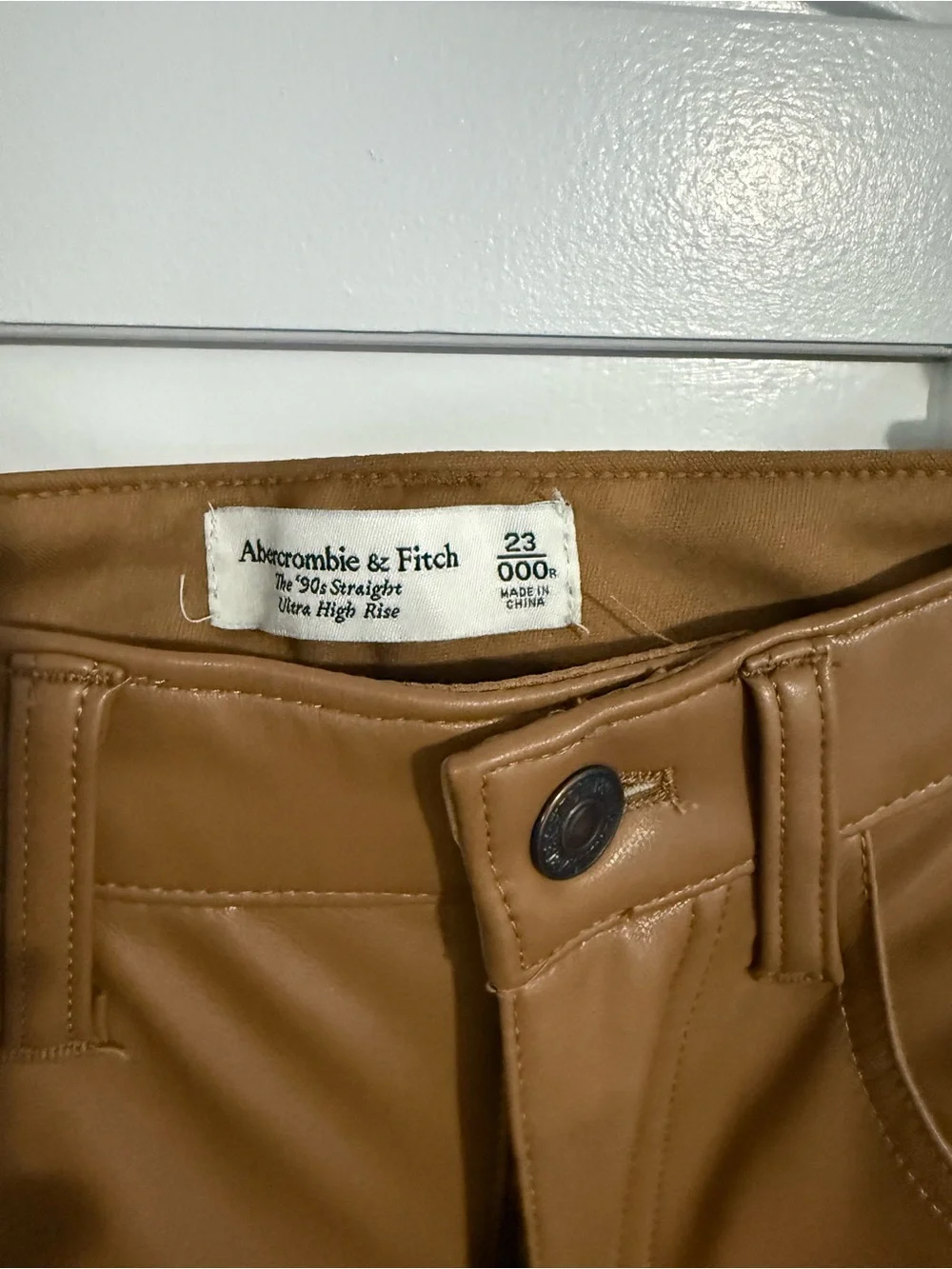 Abercrombie & Fitch Faux Leather 90s Straight Ultra High Rise Pant - Camel Brown